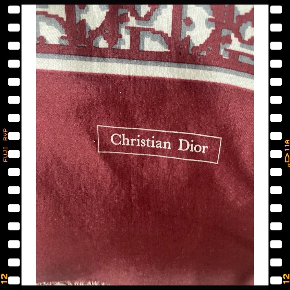 Christian Dior cranberry wine silk wool, digital logo Scarf